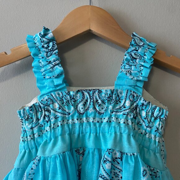 Handmade Children's 100% Cotton Blue Paisley Elastic Straps Dress - Picture 7 of 12
